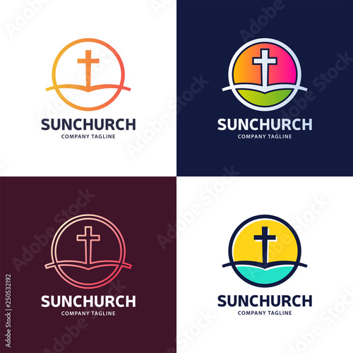 Template logo for churches and Christian organizations cross of Calvary in the sun. Calvary cross church logo.
