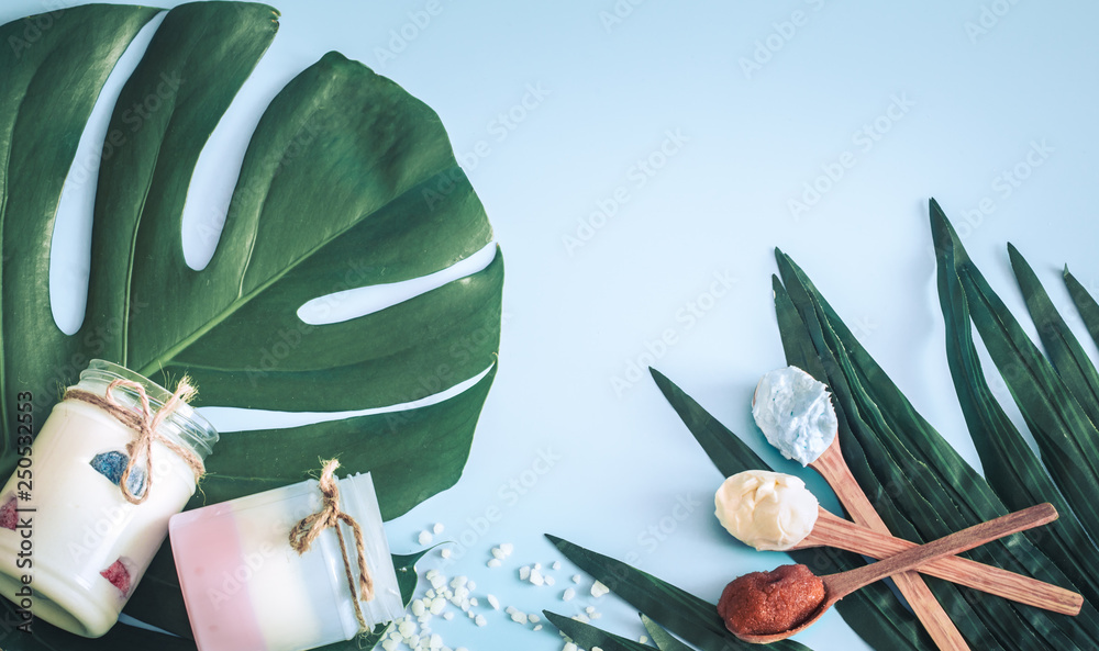Composition of spa items on a colored background Composition of spa items on a colored background