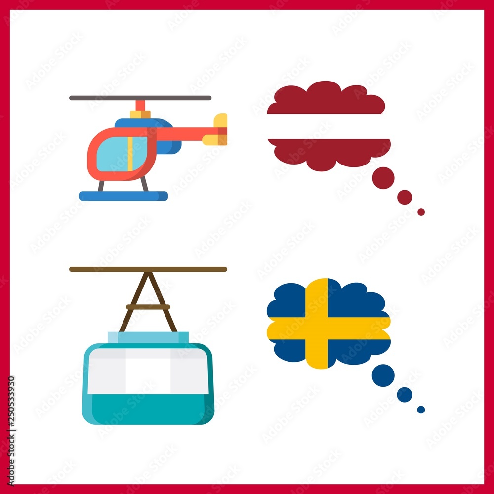 4 aerial icon. Vector illustration aerial set. sweden and helicopter icons for aerial works