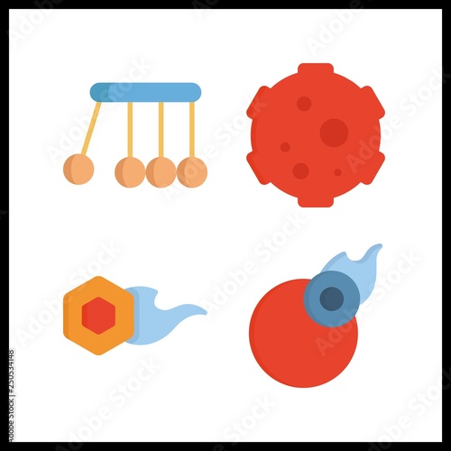 4 impact icon. Vector illustration impact set. meteorite and newtons cradle icons for impact works