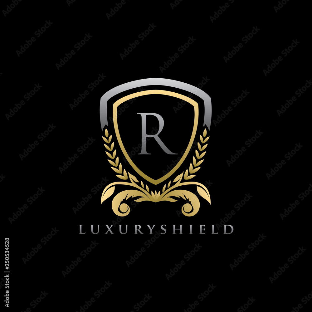 Golden Shield R Letter Logo Golden Shield R Letter Logo