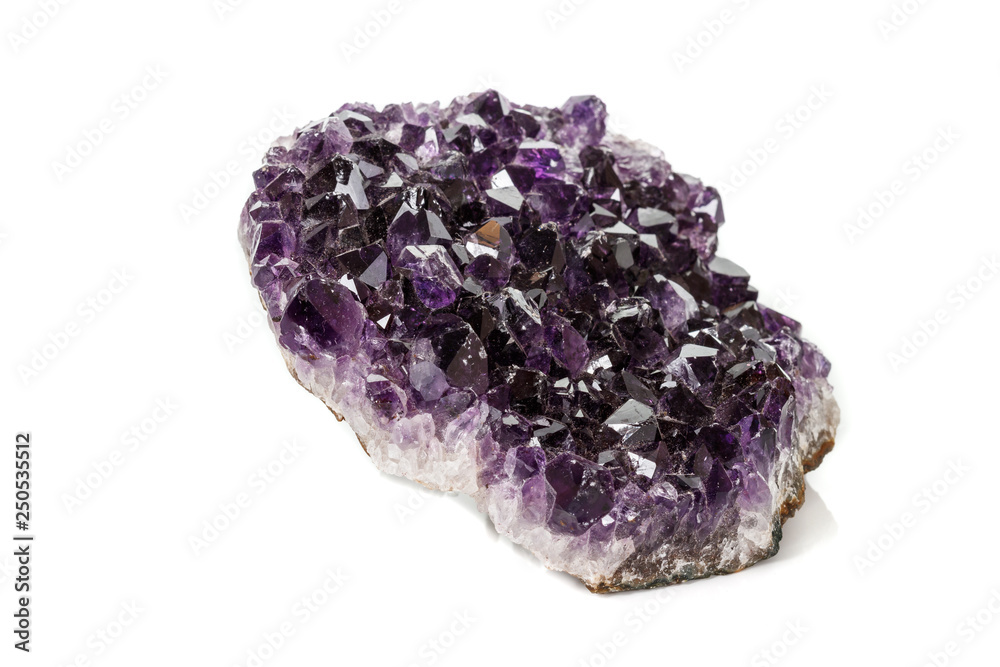 Amethyst Crystal Druse macro mineral on white background close up Amethyst Crystal Druse macro mineral on white background close up