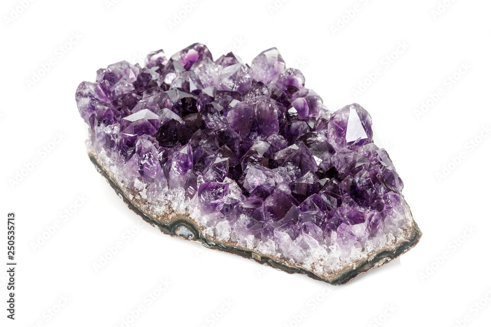 Amethyst Crystal Druse macro mineral on white background close up Amethyst Crystal Druse macro mineral on white background close up