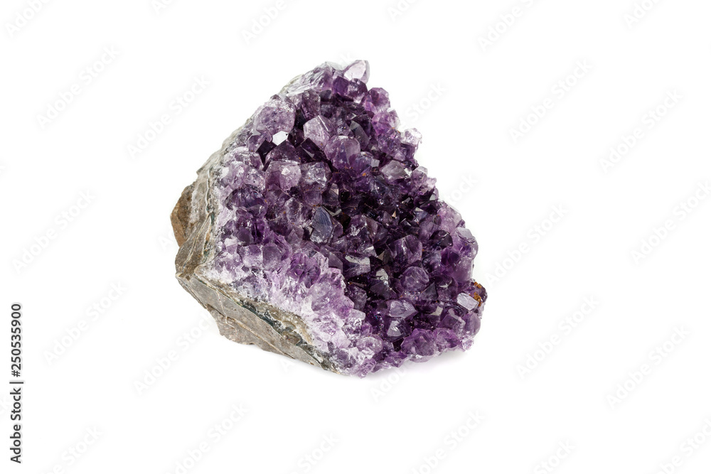 Amethyst Crystal Druse macro mineral on white background close up Amethyst Crystal Druse macro mineral on white background close up
