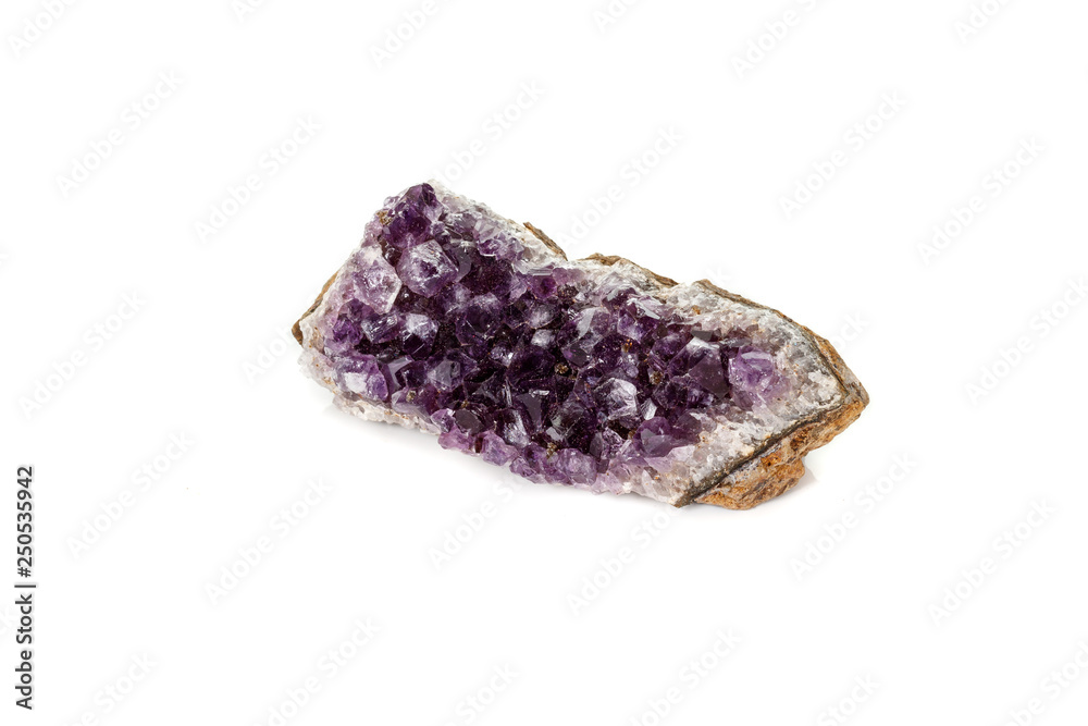 Amethyst Crystal Druse macro mineral on white background close up Amethyst Crystal Druse macro mineral on white background close up