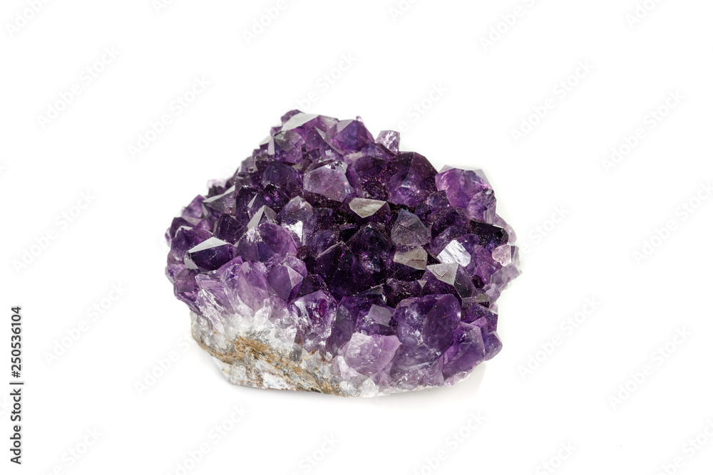 Amethyst Crystal Druse macro mineral on white background close up Amethyst Crystal Druse macro mineral on white background close up