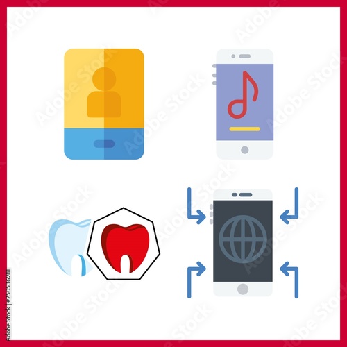 4 cafe icon. Vector illustration cafe set. spoiled tooth and smartphone icons for cafe works