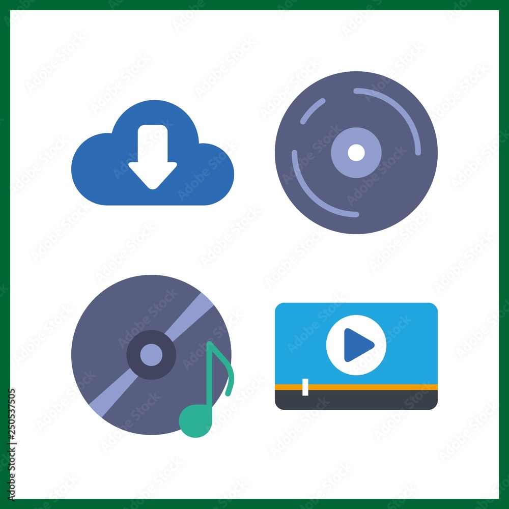 4 software icon. Vector illustration software set. video player and download icons for software works 4 software icon. Vector illustration software set. video player and download icons for software works