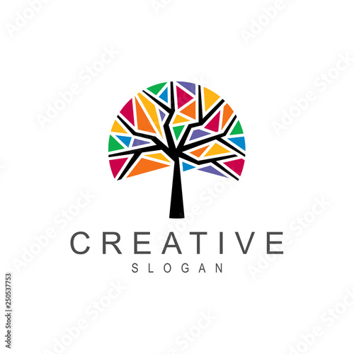 mosaic tree logo, colorful crystal tree logo
