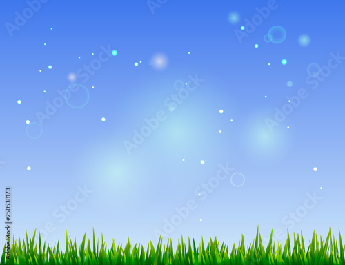Beautiful summer landscape - blue sky and green grass. vector illustration