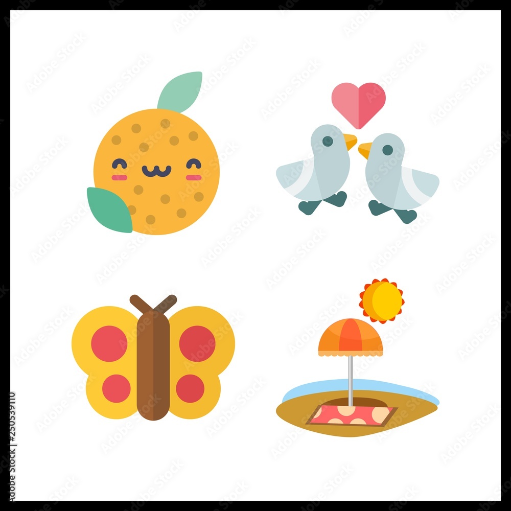 4 tropical icon. Vector illustration tropical set. butterfly and orange icons for tropical works