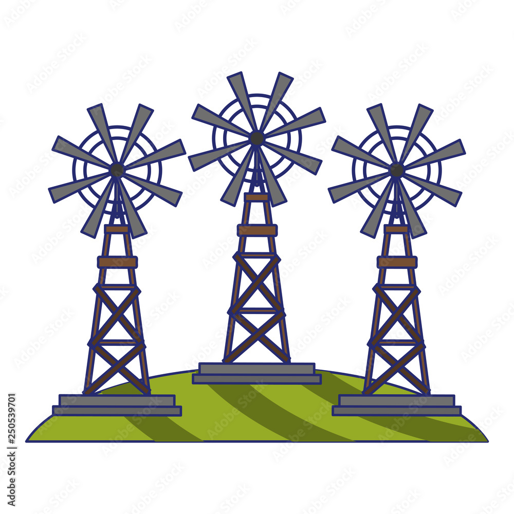 farm windmills on grass
