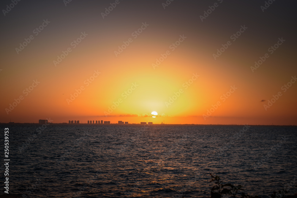 Sunset on the Caribbean Sea. Orange shades.