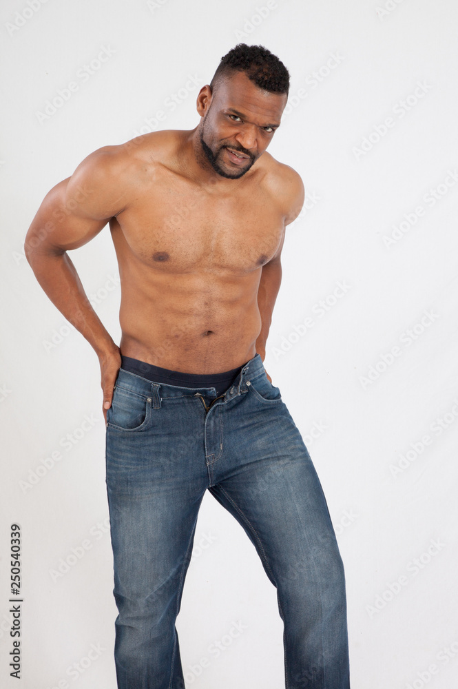Shirtless Black man smiling Shirtless Black man smiling