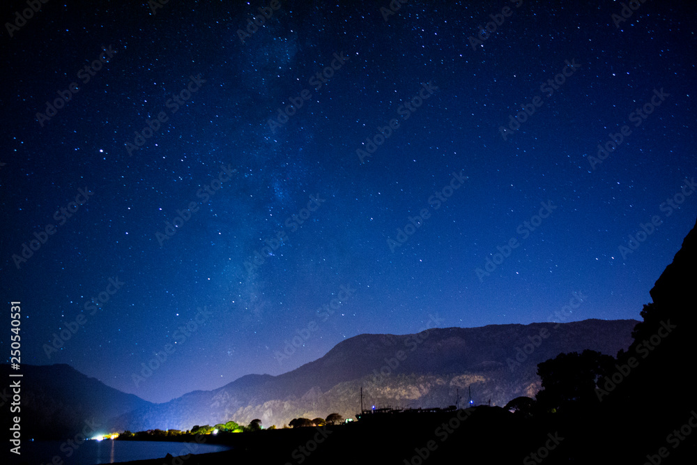 night landscape with stars in Mediterranean night landscape with stars in Mediterranean