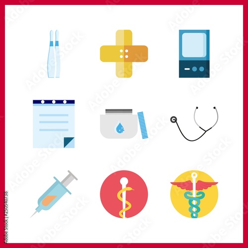 9 cure icon. Vector illustration cure set. stethoscope and ampoule icons for cure works