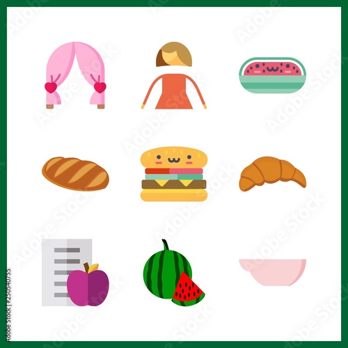 9 fresh icon. Vector illustration fresh set. evaporation dish and bread icons for fresh works