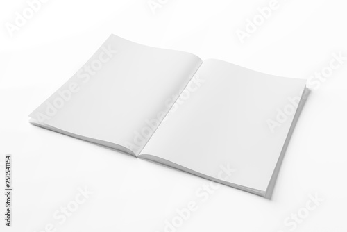 Isolated white open magazine mockup on white 3D rendering