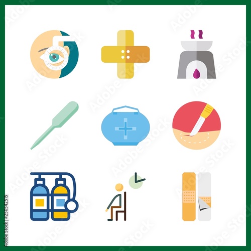 9 medicine icon. Vector illustration medicine set. surgery and aromatherapy icons for medicine works