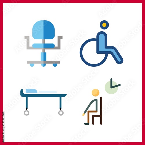 4 chair icon. Vector illustration chair set. wheelchair and waiting room icons for chair works