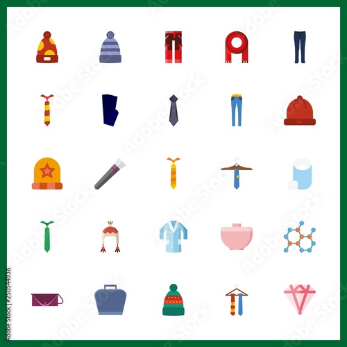 25 material icon. Vector illustration material set. winter hat and tie icons for material works