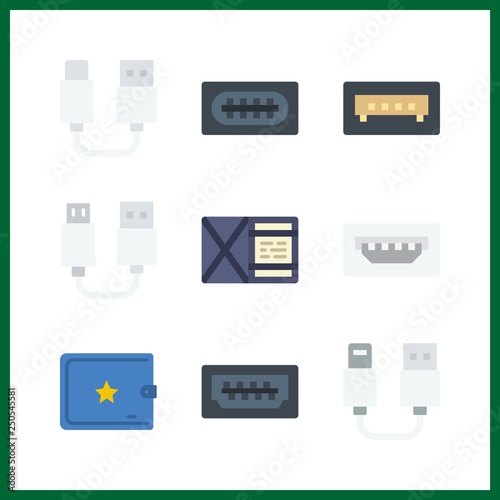 9 pocket icon. Vector illustration pocket set. wallet and usb icons for pocket works