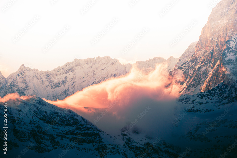 Amazing Mountain Landscape in Switzerland at Sunset