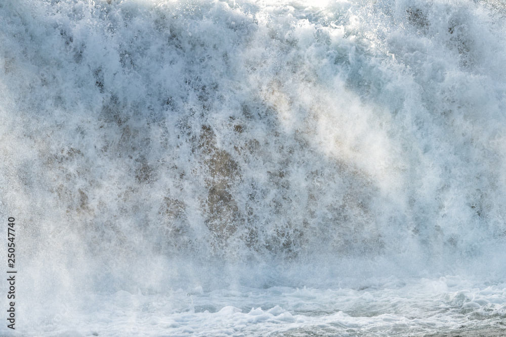 Obraz premium Faxafoss, Icenald abstract closeup view of Faxi waterfall landscape in Iceland with water falling flowing on Golden Circle and mist