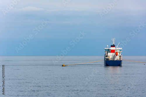 The anchored cargo ship in the Black sea