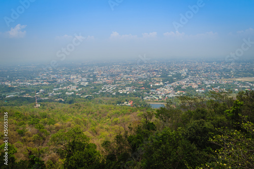 Chiang Mai cityscape view from Doi Suthep hills viewpoint. You can see the 180 degrees of Chiang Mai town under your feet. Chiang Mai is the largest city in northern Thailand.
