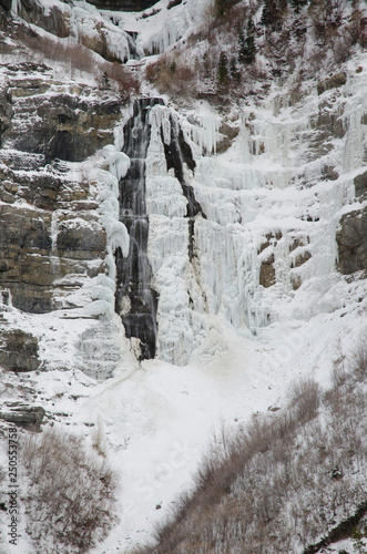 Waterfall In Mountains Frozen Waterfall Winter Frozen Ice Rock Cold Freezing Snow And Ice Frost Bridal Veil Falls Utah Stock Photo Adobe Stock