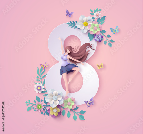 Elegant Girl on Number 8 for Women's Day