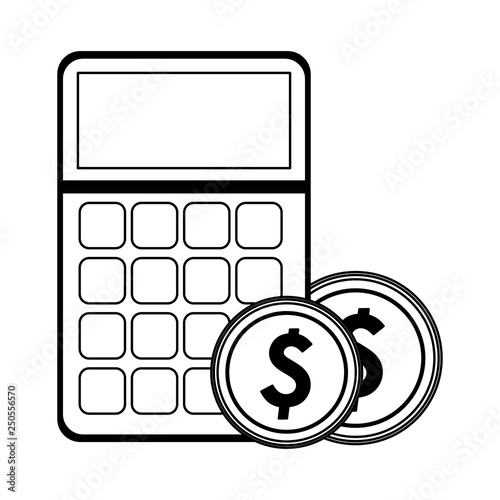 calculator with coins symbol black and white