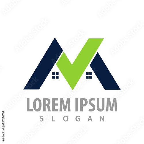 logo concept design. Real estate home Symbol graphic template element vector. Initial letter M flate style.