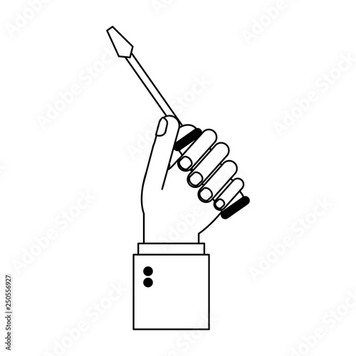 hand with screwdriver cartoon black and white