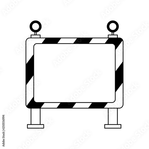 Construction barrier sign with lights black and white