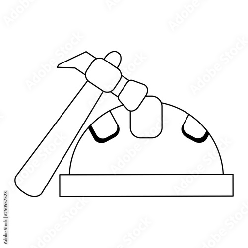 construction helmet and hammer black and white