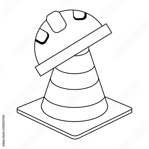 construction cone and helmet black and white