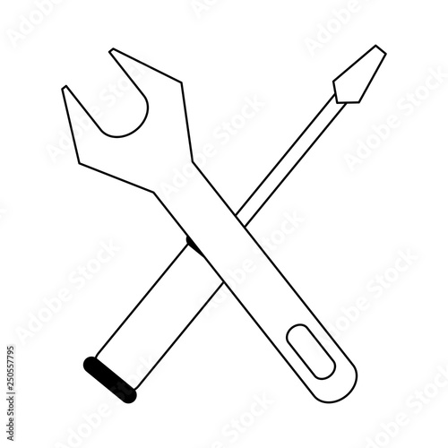 tools wrench and screwdriver symbol black and white