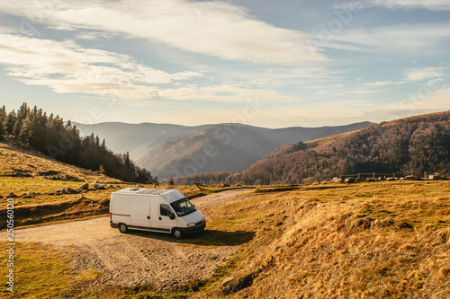 van in the mountains