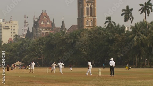 WS People playing cricket in Oval Maidan / Mumbai, India