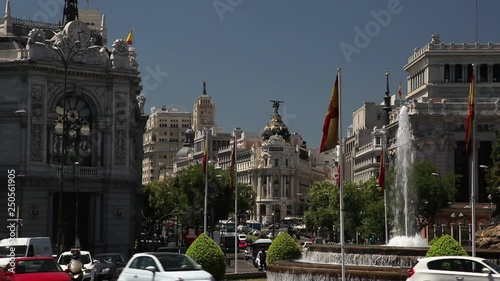 WS Traffic on street and fountain / Madrid, Spain