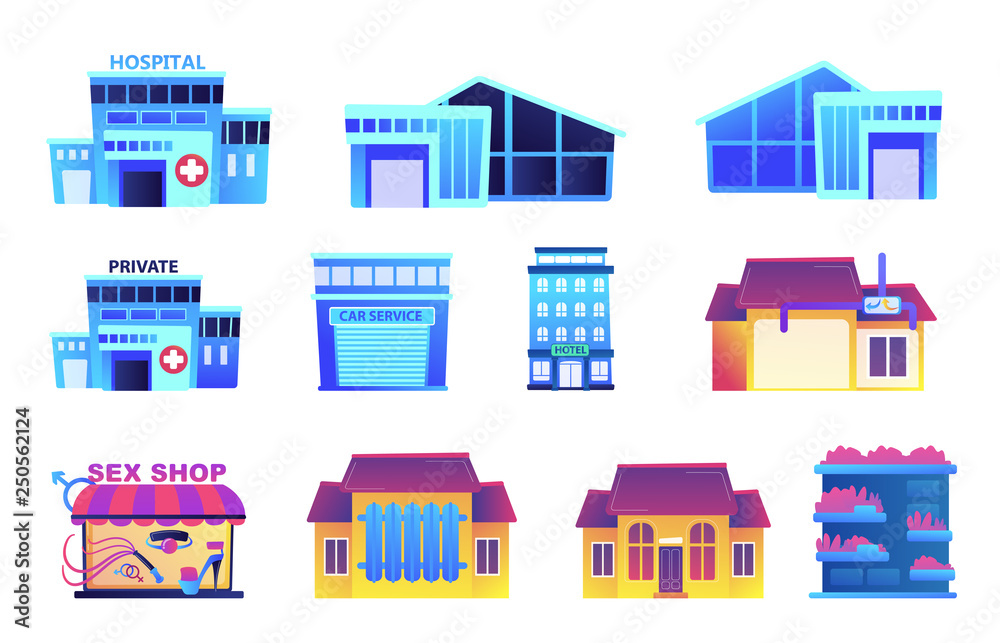 Buildings vector illustrations set.