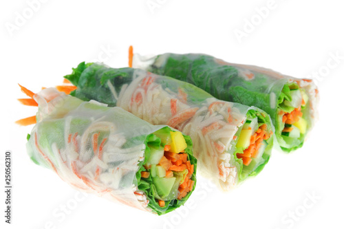 Картината върху платно close up on fresh spring roll isolated on white background
