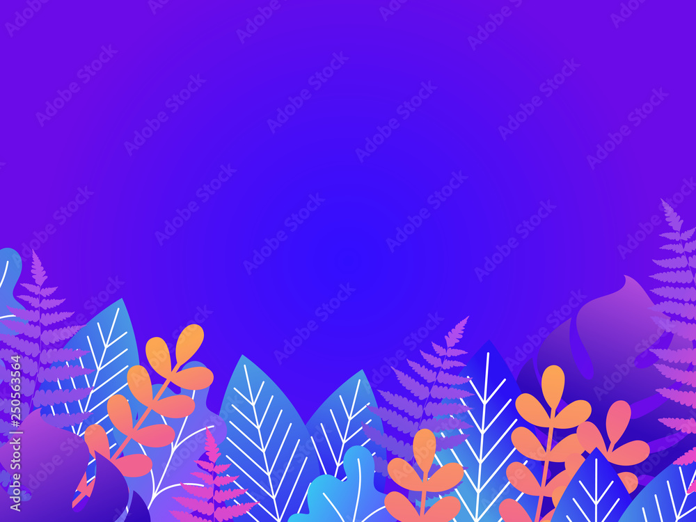 Fototapeta Floral background with copy space for text. Vector illustration in trendy style and bright vibrant gradient colors