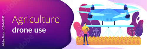 Agriculture drone use concept banner header.