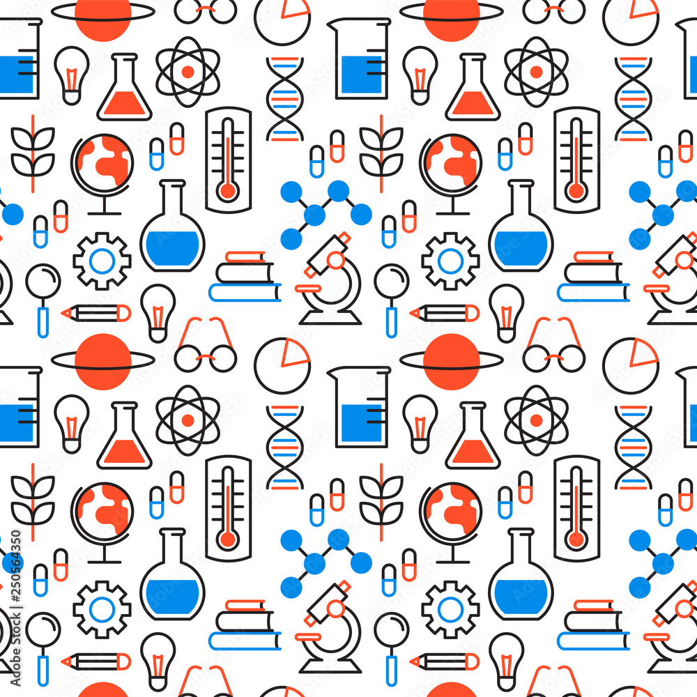 Science education outline icon seamless pattern