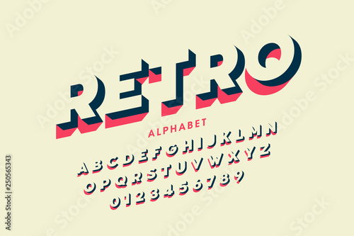 Modern font design in a retro style, alphabet letters and numbers