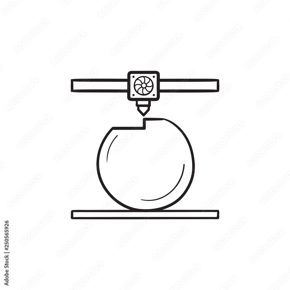 Fototapeta premium 3d printer prints the ball hand drawn outline doodle icon.