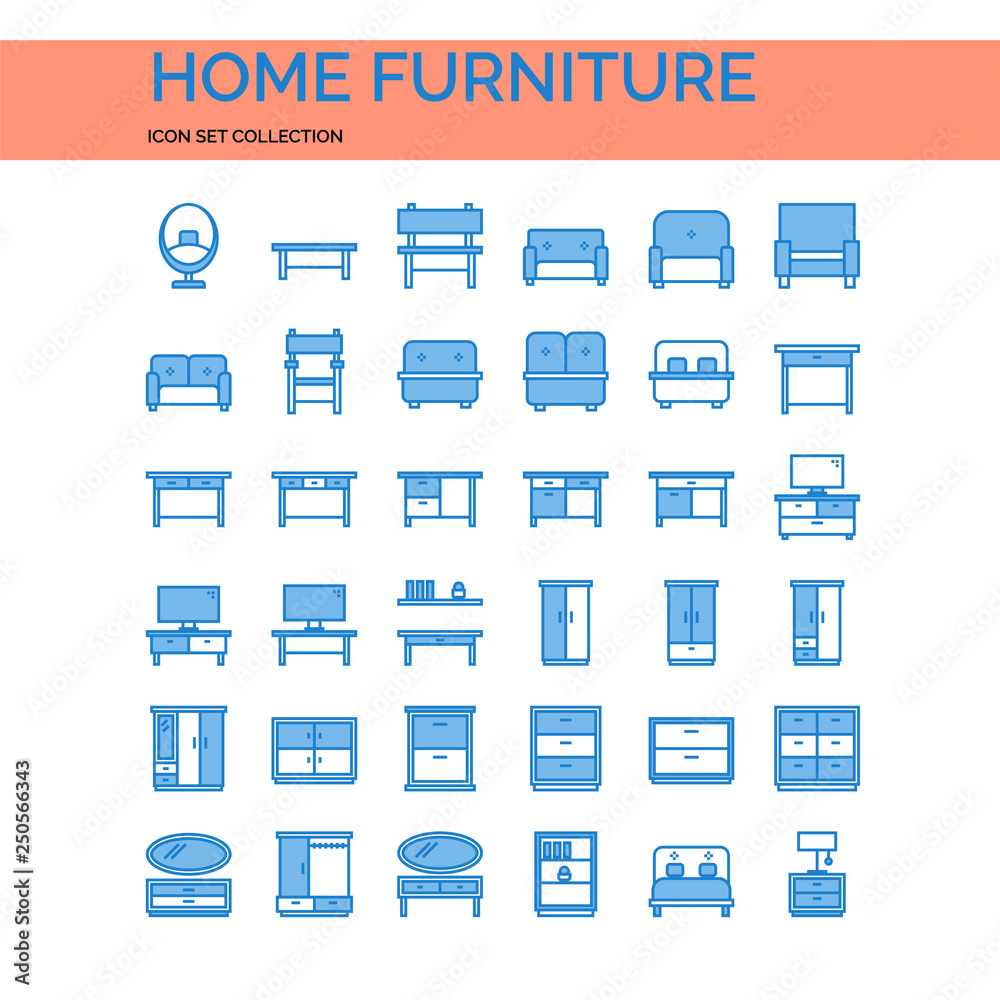 Home Furniture Icons Set. UI Pixel Perfect Well-crafted Vector Thin Line Icons. The illustrations are a vector.